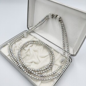 【激レア!】アコヤ あこや 2連 ライトグレー ロング パール ネックレス 5mm〜5.5mm 84cm SILVER 刻印 65.1g 本真珠 pearl jewelry necklace