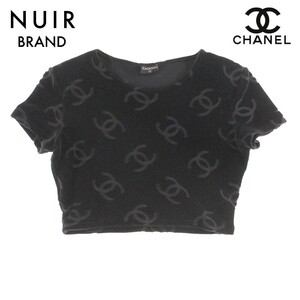 極美品 シャネル CHANEL ココマーク クロップド丈 ベロア 半袖 ヴィンテージ 半袖Ｔシャツ ブラック eit0233P4326