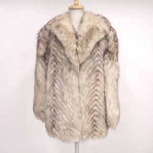 美品【 OS FUR FASHION ★ ￥1000～ / ボリューミー 】 高級毛皮 ブルーフォックス ◆ショートコート 68cm丈 ◆ベージュ ◆W890Y