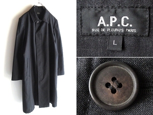 希少 フランス製 90sビンテージ A.P.C. アーペーセー 平織 ウール 比翼 ステンカラーコート L チャコールグレー アーカイブ オールド