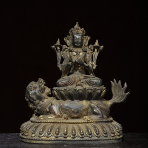 【古寶奇蔵】銅製・拓金・騎獣度母像・置物・賞物・中国時代美術