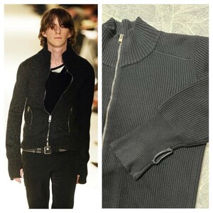 DIOR HOMME 2004AW Victim ディオール オム ヴィクティム エディ サムホール 指ぬき レザー ジップ ドライバーズ ウール ニット セーター L