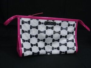 ■美品■ kate spade ケイトスペード WLRU2465 PVC リボン柄 コスメポーチ マルチケース 小物入れ ホワイト系×ブラック系 DD1748