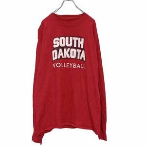 Hanes 長袖 プリント Tシャツ L レッド 赤 ヘインズ バレーボール SOUTH DAKOTA ロンT 古着卸 アメリカ仕入 a503-5926