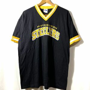 ■ビンテージ Majestic NFL PITTSBURGH STEELERS ピッツバーグ スティーラーズ ロゴプリント 半袖Tシャツ フットボール 古着 ブラック■