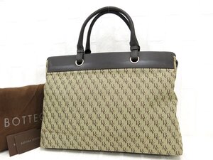 ◆美品◆BOTTEGA VENETA ボッテガ ヴェネタ◆ロゴ総柄◆ナイロン レザー 本革◆2way ハンド ショルダー バッグ◆ベージュ 茶 G金具◆A10066