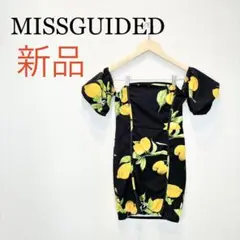 新品　MISSGUIDED ミニドレス　タイト　ワンピース 　黒　キャバ　柄