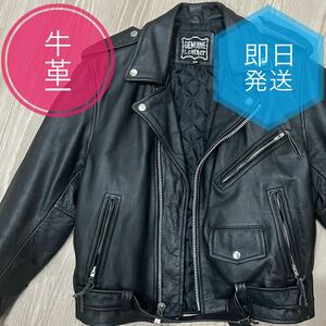 高品質　牛革 ダブル　ライダース　レザー　ジャケット Mサイズ　革ジャン　肩ボタンひとつ欠損　本革