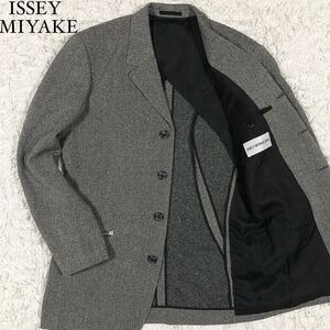 希少なXLサイズ!!!【極美品】イッセイミヤケ ISSEY MIYAKE ツイード ハーフコート ジャケット メンズ XL 冬〜春 ウール