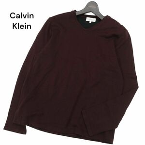 高級★ Calvin Klein カルバンクライン 通年 長袖 Vネック カットソー ロンTシャツ Sz.L　メンズ ボルドー　C4T02216_3#F