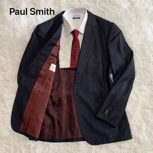 1円~ 【現行モデルSuper110’s】 Paul Smith ポールスミス テーラードジャケット 2B REDA生地使用 ネイビー ストライプ ウール 極上シルク