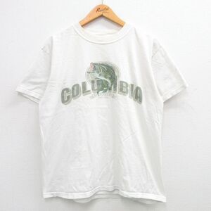 【30%OFF】XL/古着 コロンビア 半袖 ビンテージ Tシャツ メンズ 00s 魚 コットン クルーネック 白 ホワイト 24mar13 中古 3OF