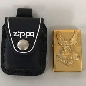 S728-H15-3783 ▲ ZIPPO ジッポライター HARLEY-DAVIDSON ハーレーダビッドソン イーグル ゴールド ライターポーチ付き 火花あり 喫煙具