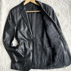 【王者の風格】Calvin Klein カルバンクライン ラムレザー テーラードジャケット 羊革 黒 メンズ シープスキン 革ジャン S（JP Mサイズ位）