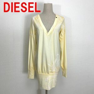 A3012 ディーゼル 長袖チュニック Tシャツ DIESEL コットン イエロー Vネック 綿 タイダイ 黄色 S