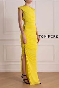 2018.19 SS.国内美品■Tom ford/トム・フォード ワンピース/ドレス イエロー・肩パッド入り スリーブレス’ランウェイ Rita Ora 着用