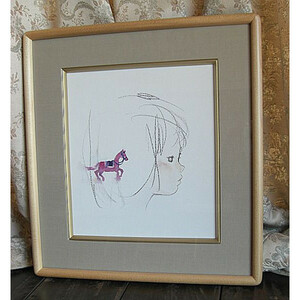 新品　いわさきちひろ　紫色の馬と少女　絵画　児童画　色紙