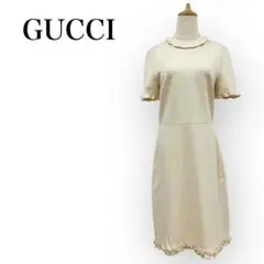 ❤︎❤︎【美品】 GUCCI グッチ ワンピース フリル L レディース　ベージュ