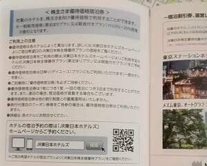 東日本旅客鉄道株式会社　株主さま優待価格宿泊券　2023.7.1～2024.6.30有効　対象ホテル宿泊一般価格の10～20％割引