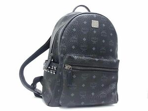 1円 ■極美品■ MCM エムシーエム ヴィセトス柄 モノグラム レザー スタッズ リュックサック デイパック バックパック ブラック系 FD2623