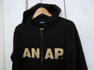 ANAP/アナップ○黒ゴールドロゴプリントジップアップパーカーM/ブラックB系Bガール○P1029①