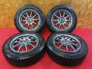 溝有 22年製 ダンロップ WINTERMAXX WM02 175/65R14 社外 14インチホイール 5.5J PCD100 フィット等に 4本セット 中古 売切!!