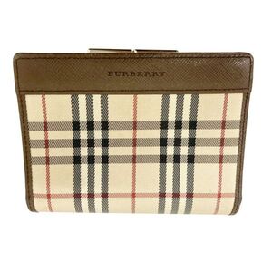 S2412-63 バーバリー/BURBERRY 財布 ブラウン ノバチェック 二つ折り がま口 レディース 小銭入れ ファッション