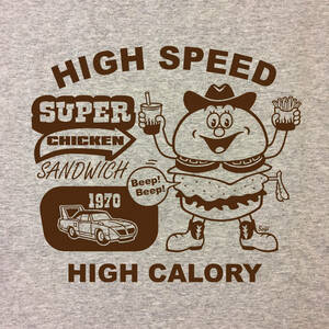 ■SUPER CHICKEN Tシャツ■Mサイズ（グレーxブラウン）アメリカ　アメ車　モパ－　ハンバーガー MOPAR ROADRUNNER HAMBURGER