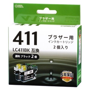 インク ブラザー互換インク LC411BK 顔料ブラック 2個入り｜INK-B411-BK2P 01-7775 オーム電機