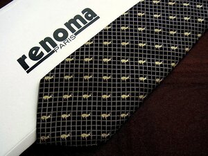 ♪21290C♪良品【刺繍 うさぎ 兎 格子 柄】レノマ【renoma】ネクタイ