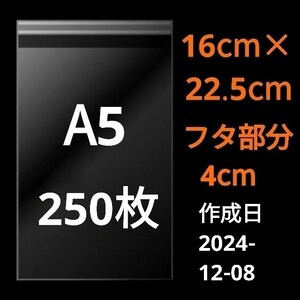 【12/8作成】　A5サイズ　OPP　OPP袋　透明袋　ビニール袋　発送用袋　宅配用袋　配送用袋　テープ付き　30ミクロン　日本製　国産　250枚