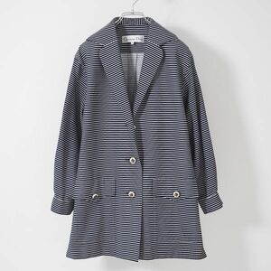 4-SE009 クリスチャンディオール Christian Dior コート ネイビー ボーダー 13 レディース