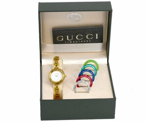 [美品] 稼働品【GUCCI】グッチ チェンジベゼル 11/12.2 レディース クォーツ 箱 保証書付 中古品