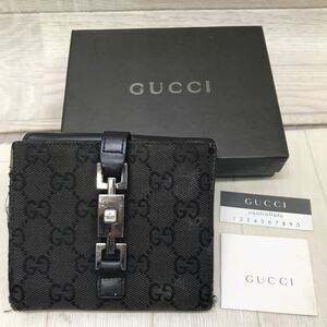 保管品 難あり ジャンク 現状品 GUCCI グッチ ジャッキー GG柄 GGキャンバス×レザー 二つ折り 財布 ウォレット 中古