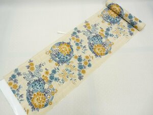 まゆの四季/新品/日本製/変わり織/浜松染め/手捺染/シルクスクリーン/ゆかた/反物生地/浴衣/綿ゆかた23-4丸に牡丹-生成り紬地に黄土色