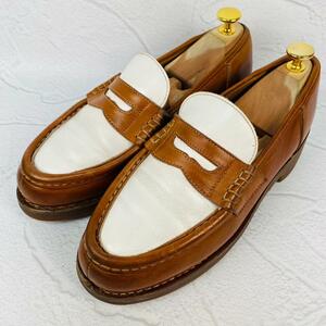 【希少】PARABOOT パラブーツ オルセー バイカラー コインローファー ビーフ 茶 ブラウン 白 ホワイト 5.5 24.5cm レザー レースアップ