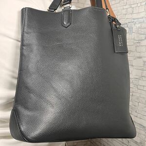 【美品】BARNEYS NEWYORK バーニーズニューヨーク メンズ トートバッグ ビジネスバッグ 肩掛け レザー 本革 シボ革 A4◎ PC◎ グレー 灰色 