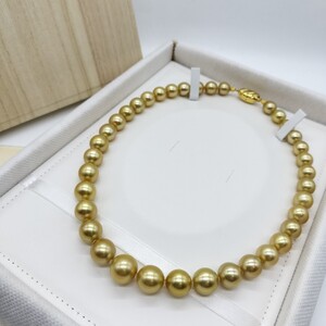 【テリ最強!!】南洋真珠 ゴールデン パール ネックレス 10mm〜13.3mm 48cm SILVER 刻印 80.0g 本真珠 pearl necklace 白蝶 シロチョウ