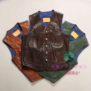 ●高品質 レザーベスト 山羊革 シングル 本革 ゴートスキン メンズファッション レトロ VEST ラムレザー 男女兼用 bigsize 3色 M～6XL