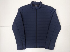 17．ARMANI EXCHANGE ロゴ ダブルジップ ストレッチ素材 シングル ライダース ナイロン ダウン ジャケット パファー アルマーニ menMy804