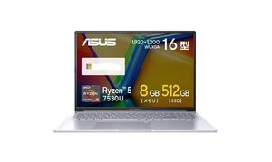 新品 ASUS Vivobook X シリーズ M3604YA-MB104WS 16インチ Ryzen 5 7530U SSD容量512GB メモリ8GB Office クールシルバー