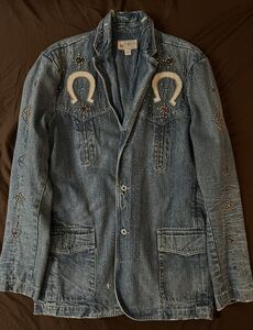 【希少】極美品 幻 RRL STUDS JEWELRY DENIM JACKET MADE IN USA ダブルアールエル スタッズ ジュエリー デニム ジャケット米国製 M