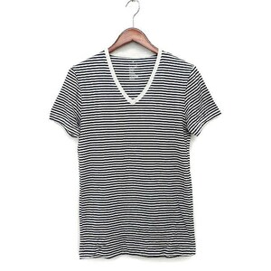 無印良品 良品計画 Tシャツ カットソー チュニック ボーダー 柄 切替リブ 半袖 Vネック コットン 綿 S ブラック 黒 /HT8 レディース