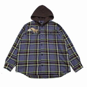 UNDERCOVER アンダーカバー 23AW ハンドビーズ ポーラ ボアフード 付 ネルチェックシャツ 4 パープル