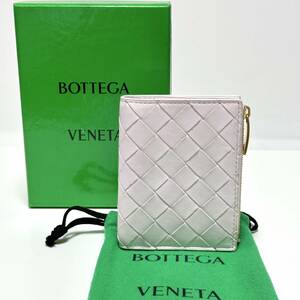 美品 BOTTEGA VENETA ボッテガヴェネタ INTRECCIATO ZIP BOFOLD WALLET スモール イントレチャート 二つ折り 財布 ピンク 608059