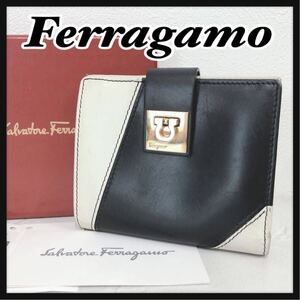 ☆Ferragamo☆ フェラガモ 折り財布 二つ折り財布 財布 ウォレット ブラック ホワイト レザー カード付き 収納箱 レディース 送料無料