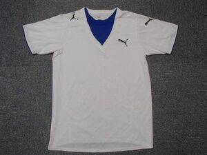 ◇ プーマ 半袖サッカーシャツ Lサイズ 白×青 USED PUMA ◇