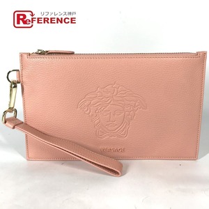 新品同様 VERSACE ヴェルサーチ メデューサ ストラップ付 カバン ポーチ クラッチバッグ ピンク レディース【中古】