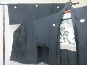 1円 良品 正絹 紋付羽織 男性用 アンティーク 丸に松の角字紋 正装 式典 和服 和装 家紋 羽裏 袷 着物 身丈134cm 裄62cm【夢職】★★★