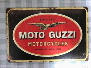 送料無料！ガレージ・お部屋に？モトグッチ　MOTO　GUZZIロゴ　レトロ調アートブリキ看板